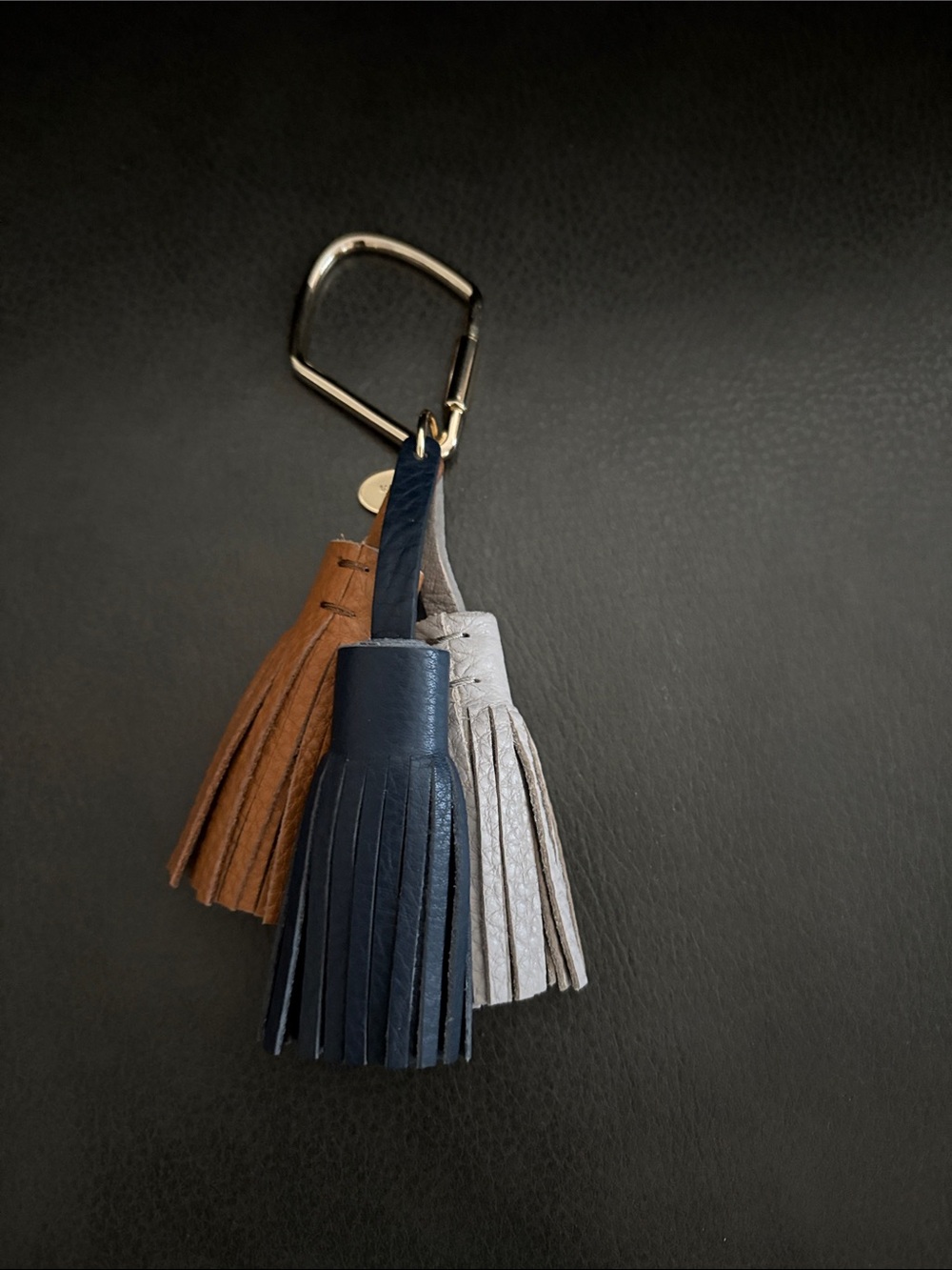 Leather Tassel Keychain - Navy, Brown & Gray - Fossil